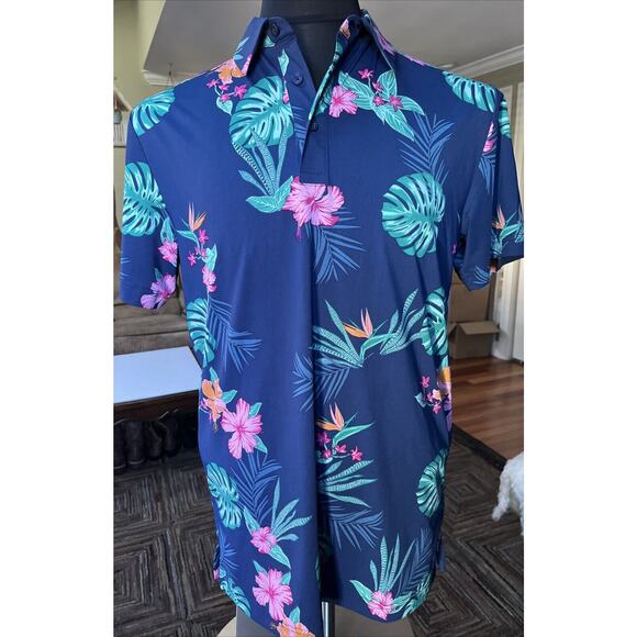 Birdie Bound Men’s Navy Floral Golf‎ Polo Size Small - Picture 1 of 5